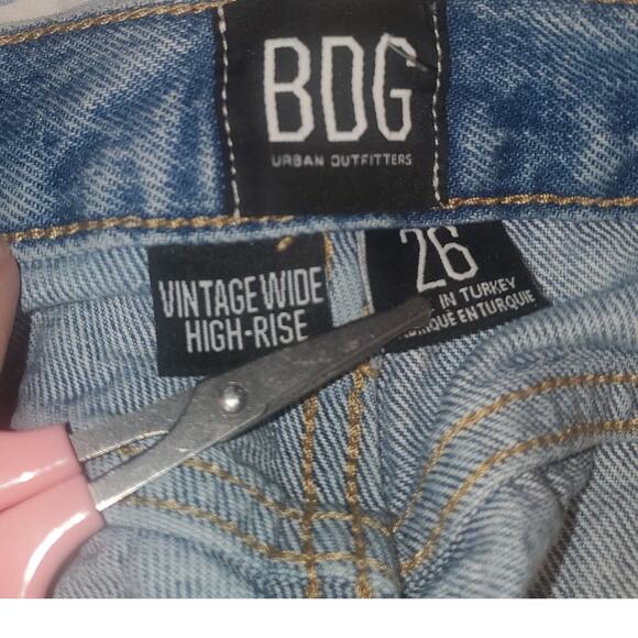 UO BDG (26x27) Vintage Wide High Rise Jeans Skater Distressed Stiff Button Fly - Picture 5 of 10